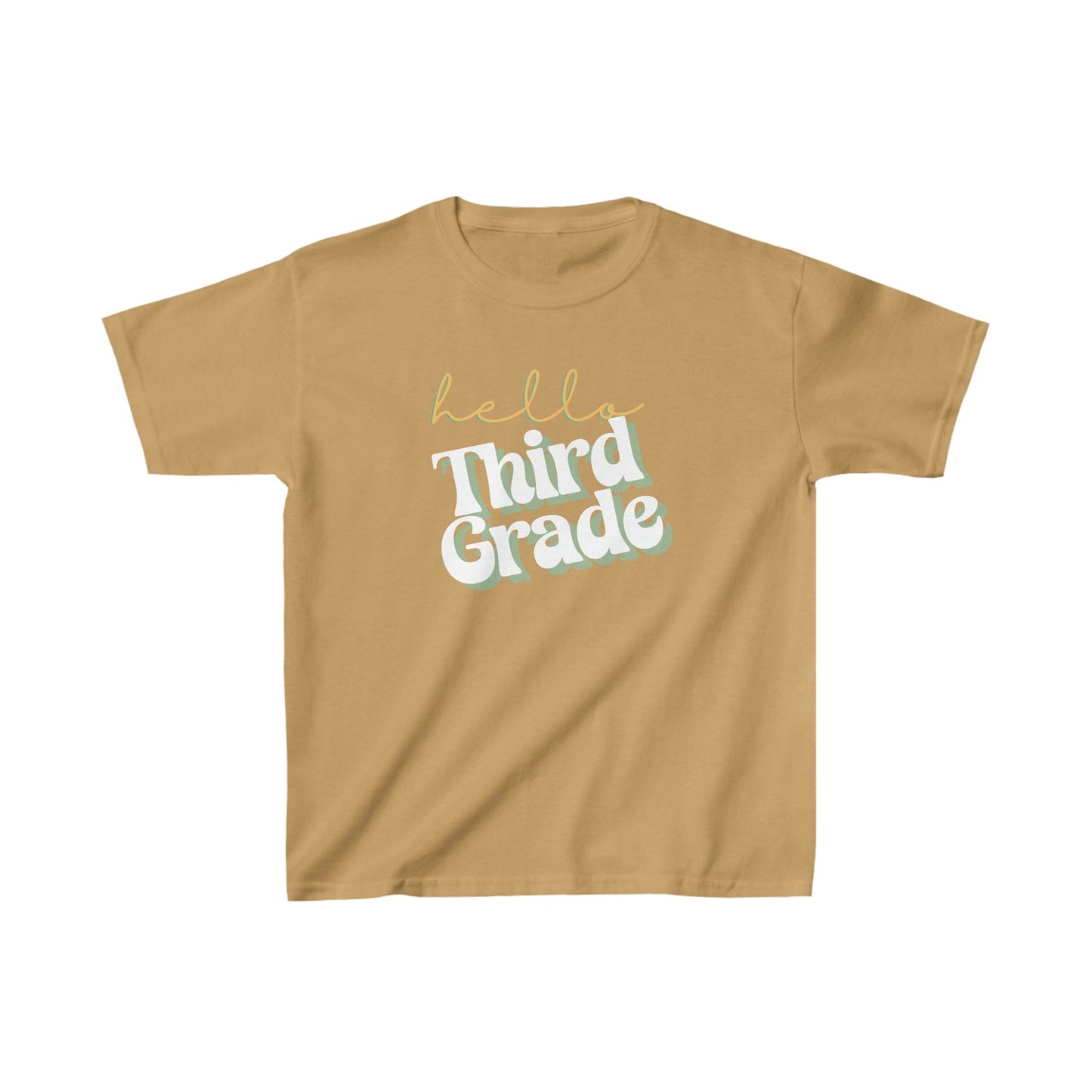 Kids clothes XS / Old Gold Hello Third Grade | Retro | YOUTH Sizes | Cotton Tee