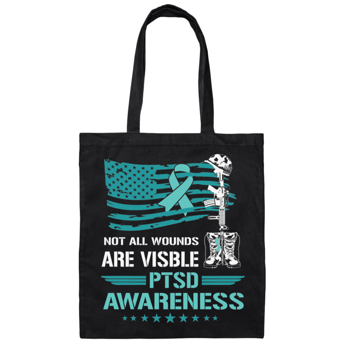 Bags Black / One Size PTSD Awareness | Not All Wounds Are Visible | Canvas Tote Bag