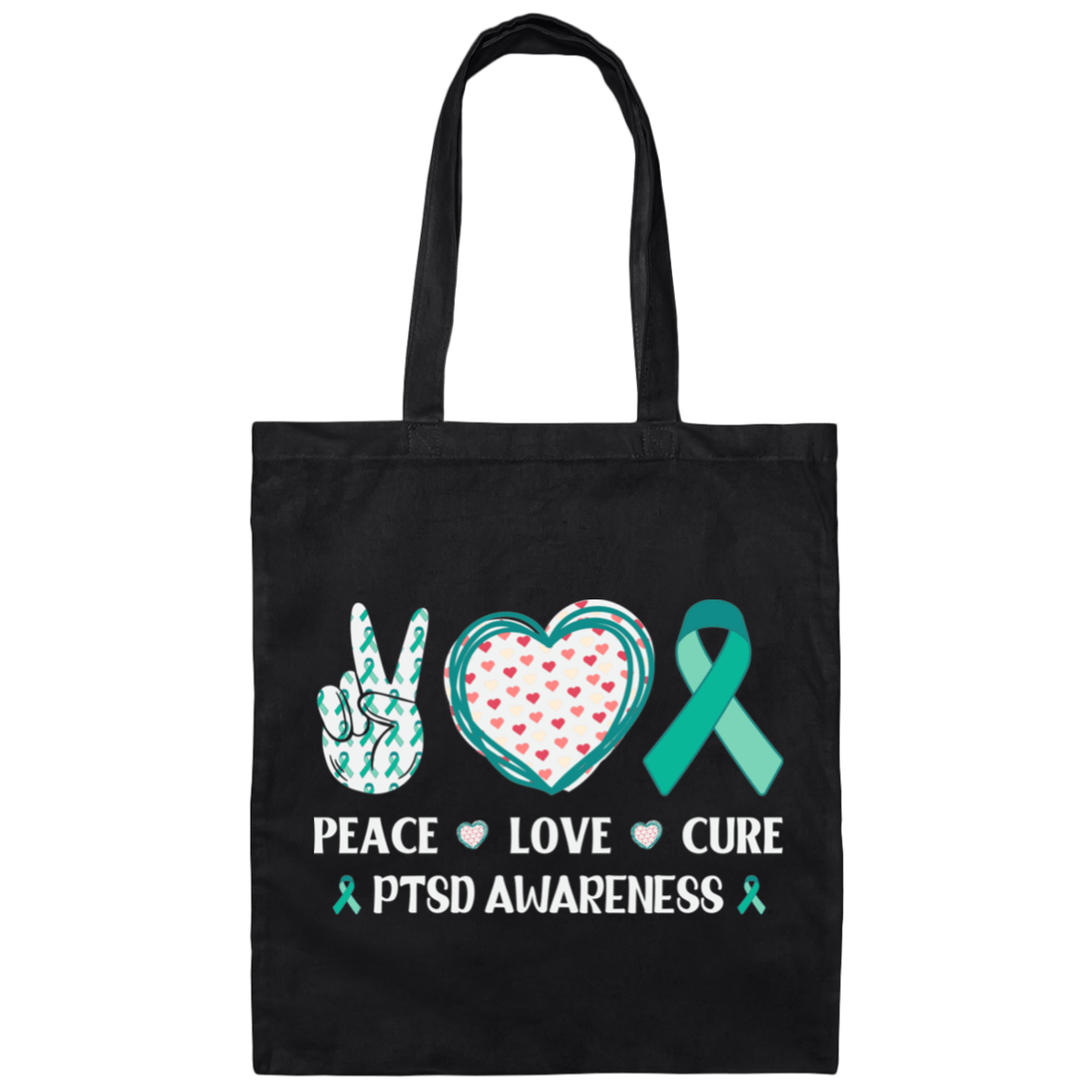 Bags Black / One Size PTSD Awareness | Peace Love Cure | Canvas Tote Bag