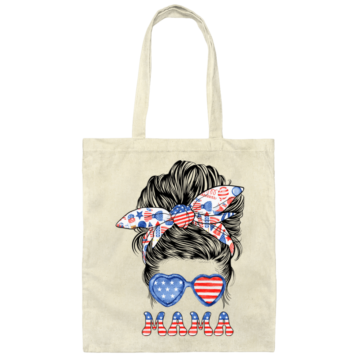 Bags Natural / One Size American Mama | Patriotic Mama | Messy Bun | Canvas Tote Bag