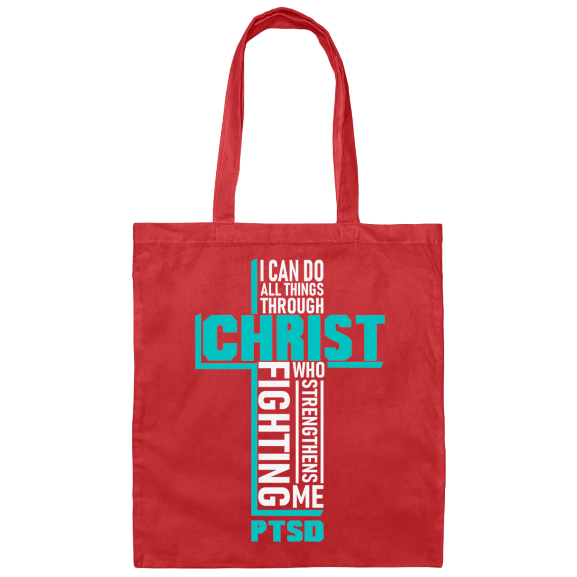 Bags Red / One Size PTSD Awareness | I Can Do All Things Through Christ | Canvas Tote Bag