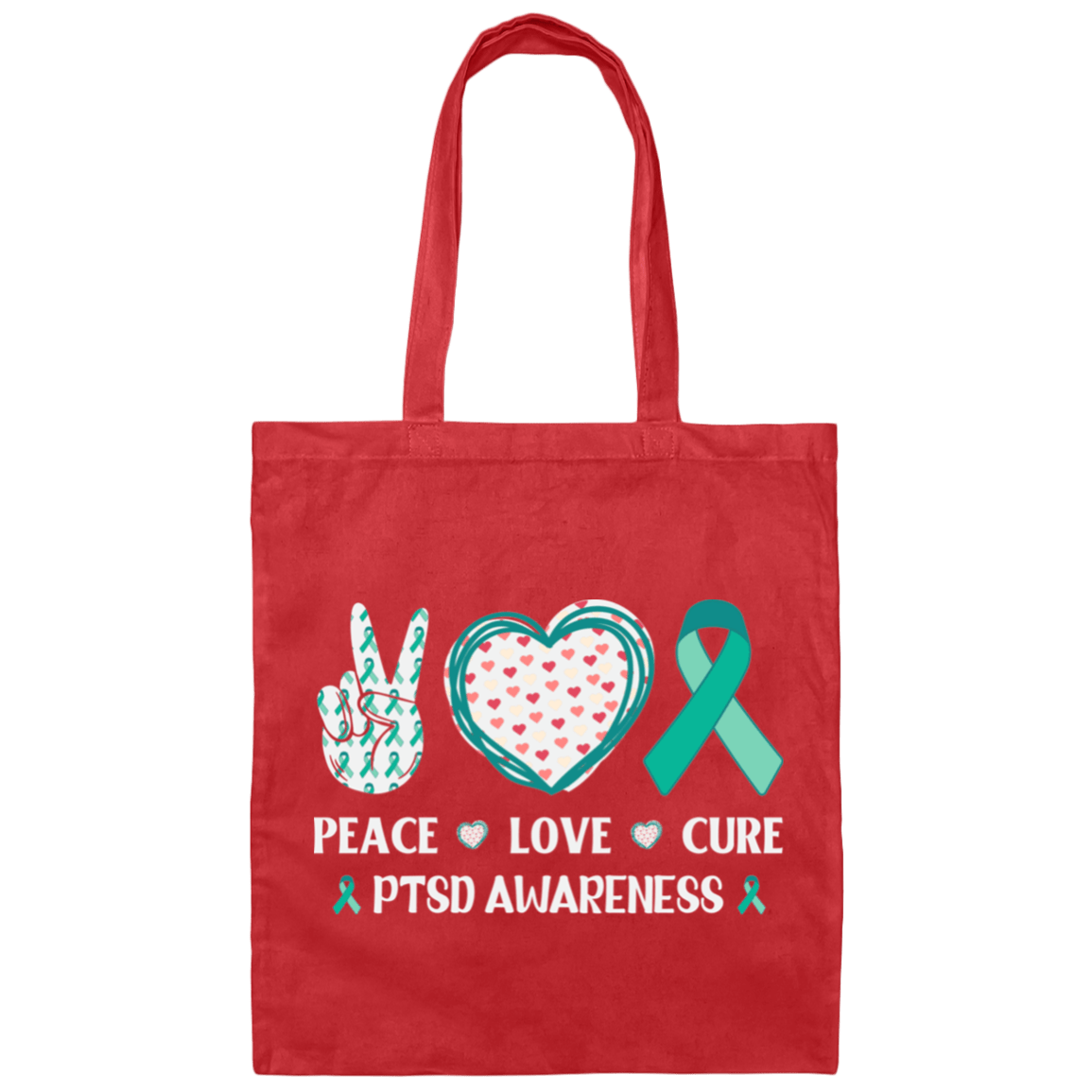 Bags Red / One Size PTSD Awareness | Peace Love Cure | Canvas Tote Bag