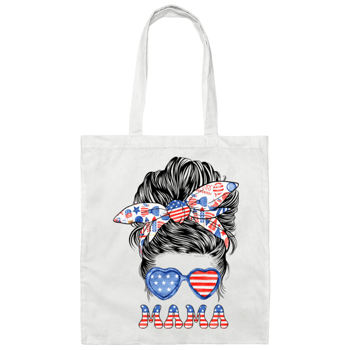 Bags White / One Size American Mama | Patriotic Mama | Messy Bun | Canvas Tote Bag