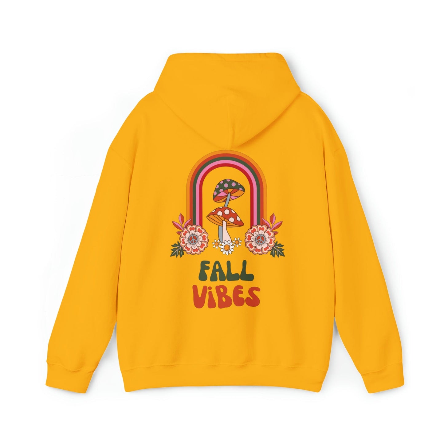 Hoodie Gold / S Fall Vibes | Mushrooms and Rainbow | Retro | Hooded Sweatshirt