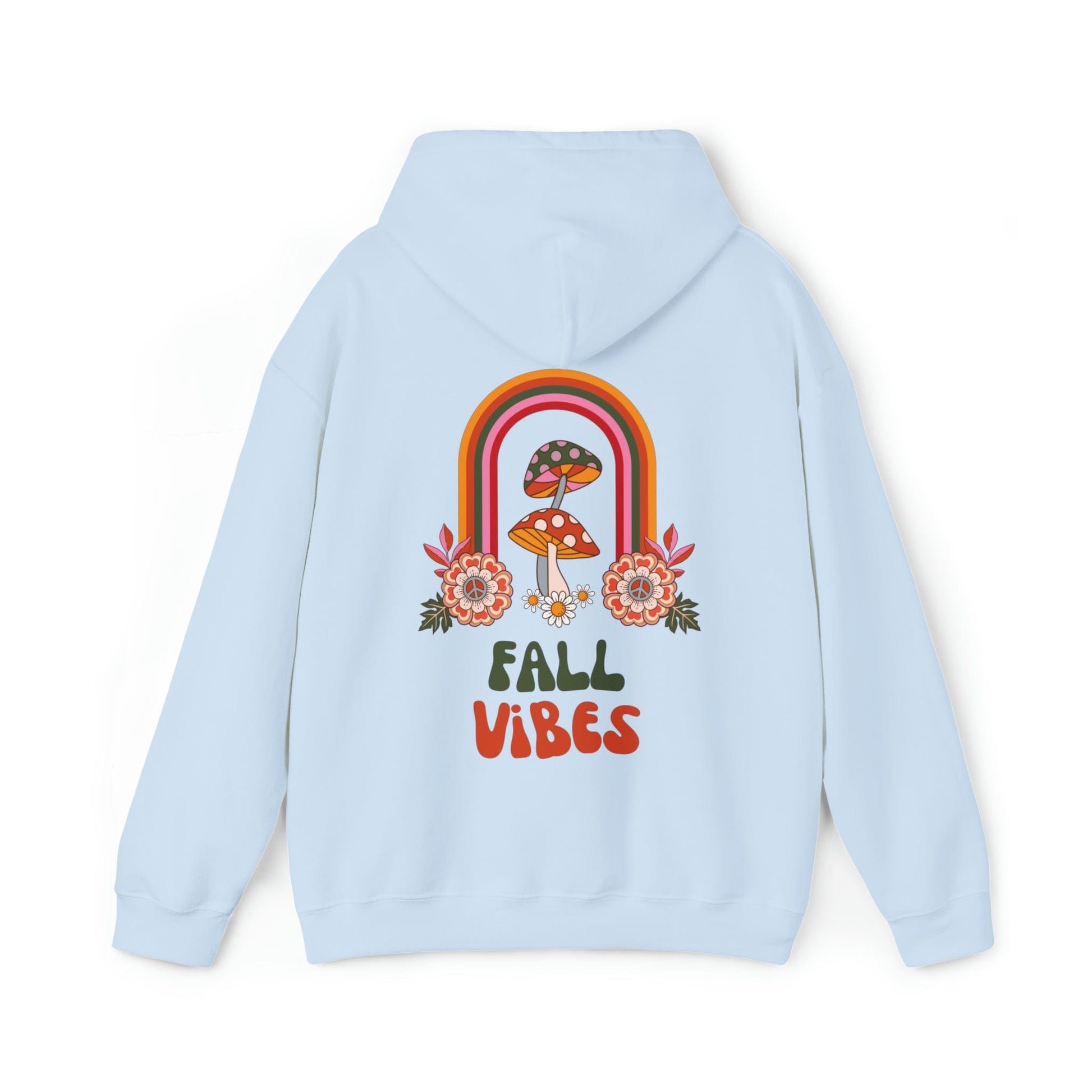 Hoodie Light Blue / S Fall Vibes | Mushrooms and Rainbow | Retro | Hooded Sweatshirt