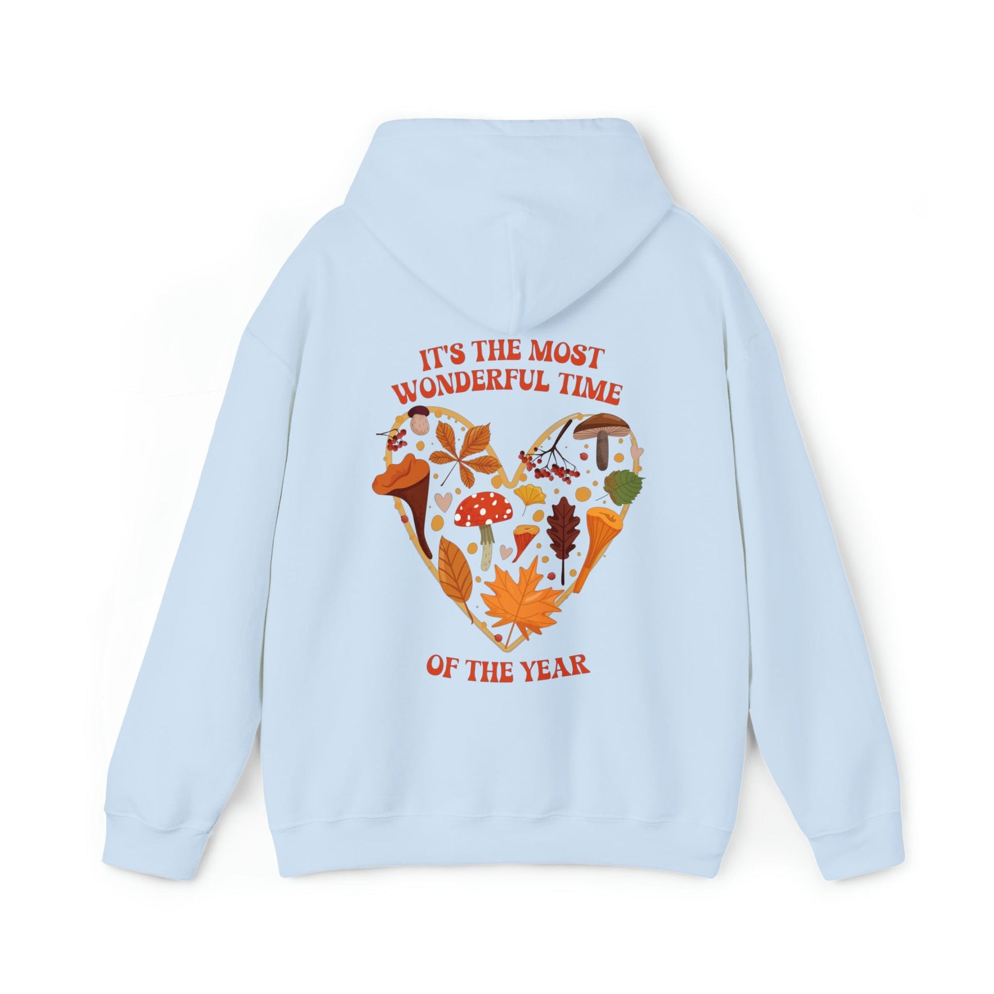 Hoodie Light Blue / S It's the Most Wonderful Time of the Year | Fall | Mushrooms and Leaves | Retro | Hooded Sweatshirt