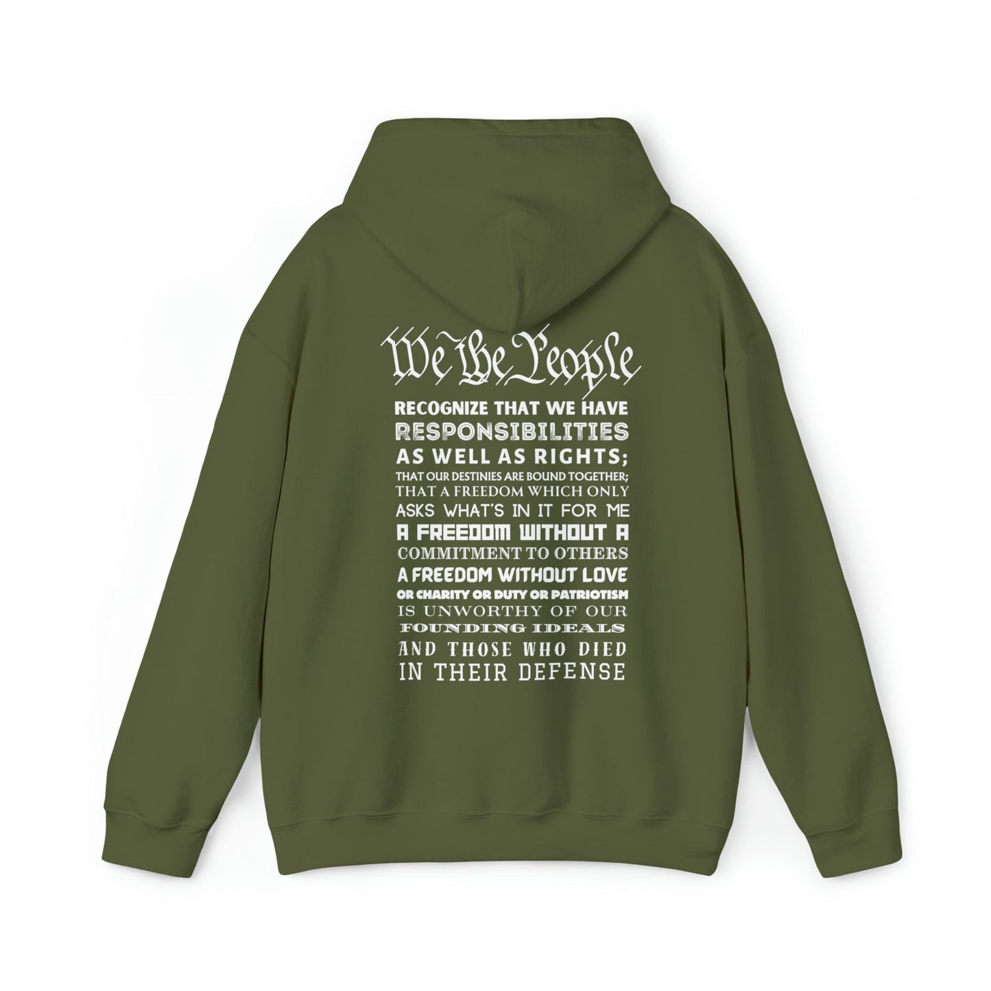 Hoodie Military Green / S We the People | Responsibilities and Rights | Back Print | Hooded Sweatshirt