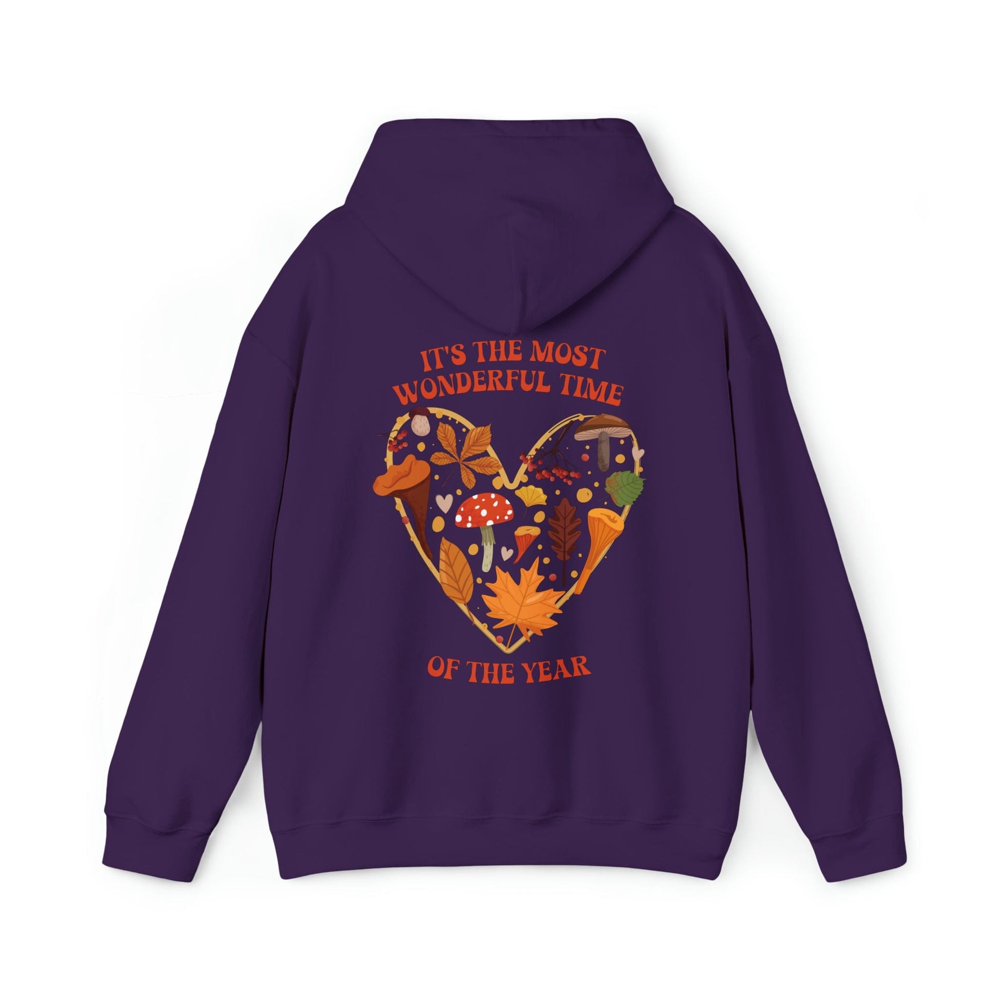 Hoodie Purple / S It's the Most Wonderful Time of the Year | Fall | Mushrooms and Leaves | Retro | Hooded Sweatshirt