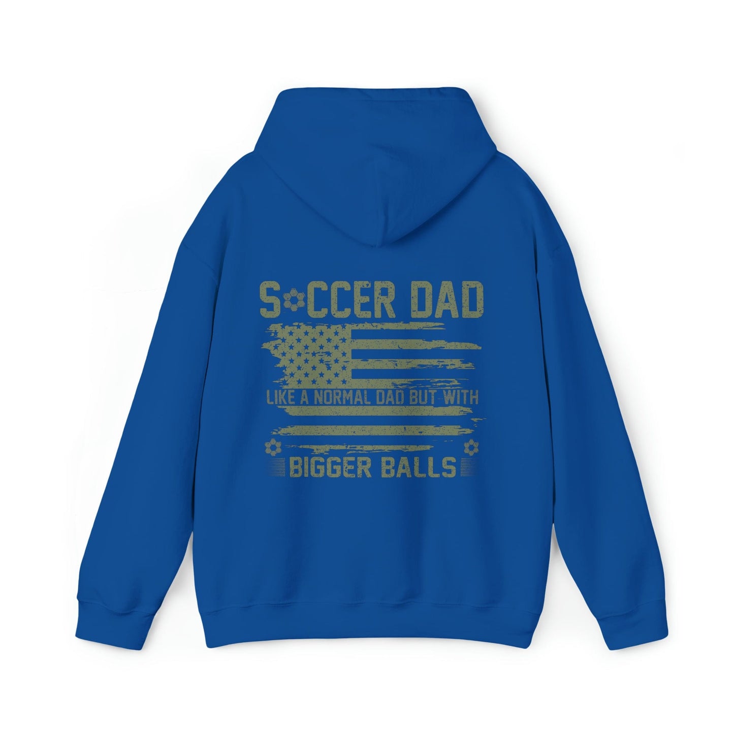 Hoodie Royal / S Soccer Dad | Bigger Balls | Patriotic | Hooded Sweatshirt