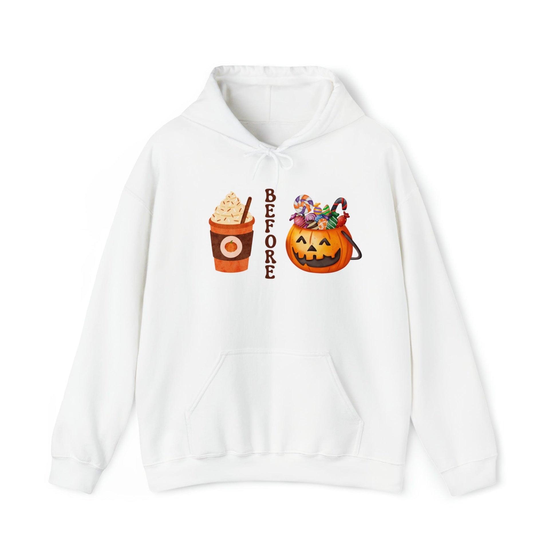 Hoodie White / S Coffee Before Candy | Fall | Pumpkin Spice | Retro | Hooded Sweatshirt