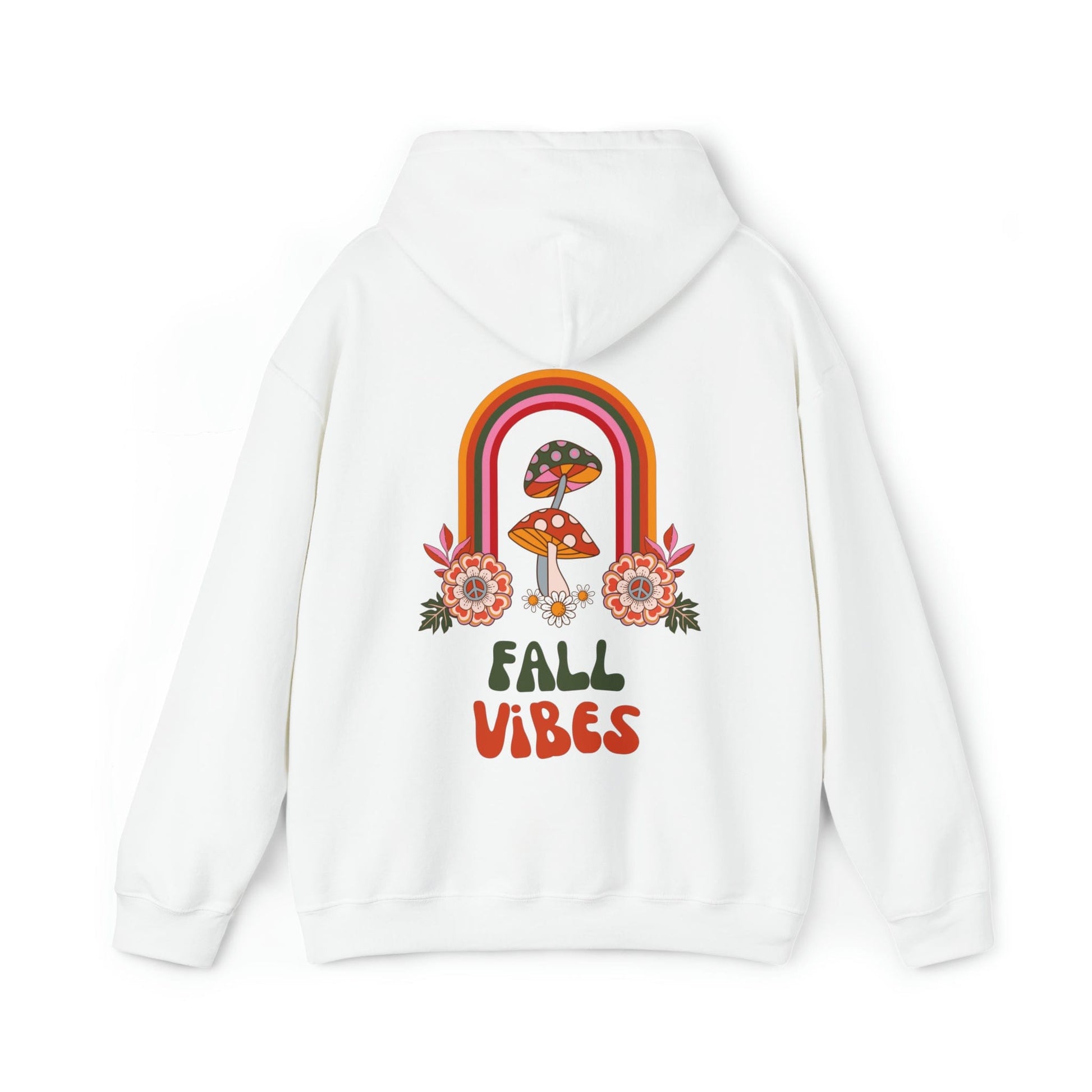 Hoodie White / S Fall Vibes | Mushrooms and Rainbow | Retro | Hooded Sweatshirt