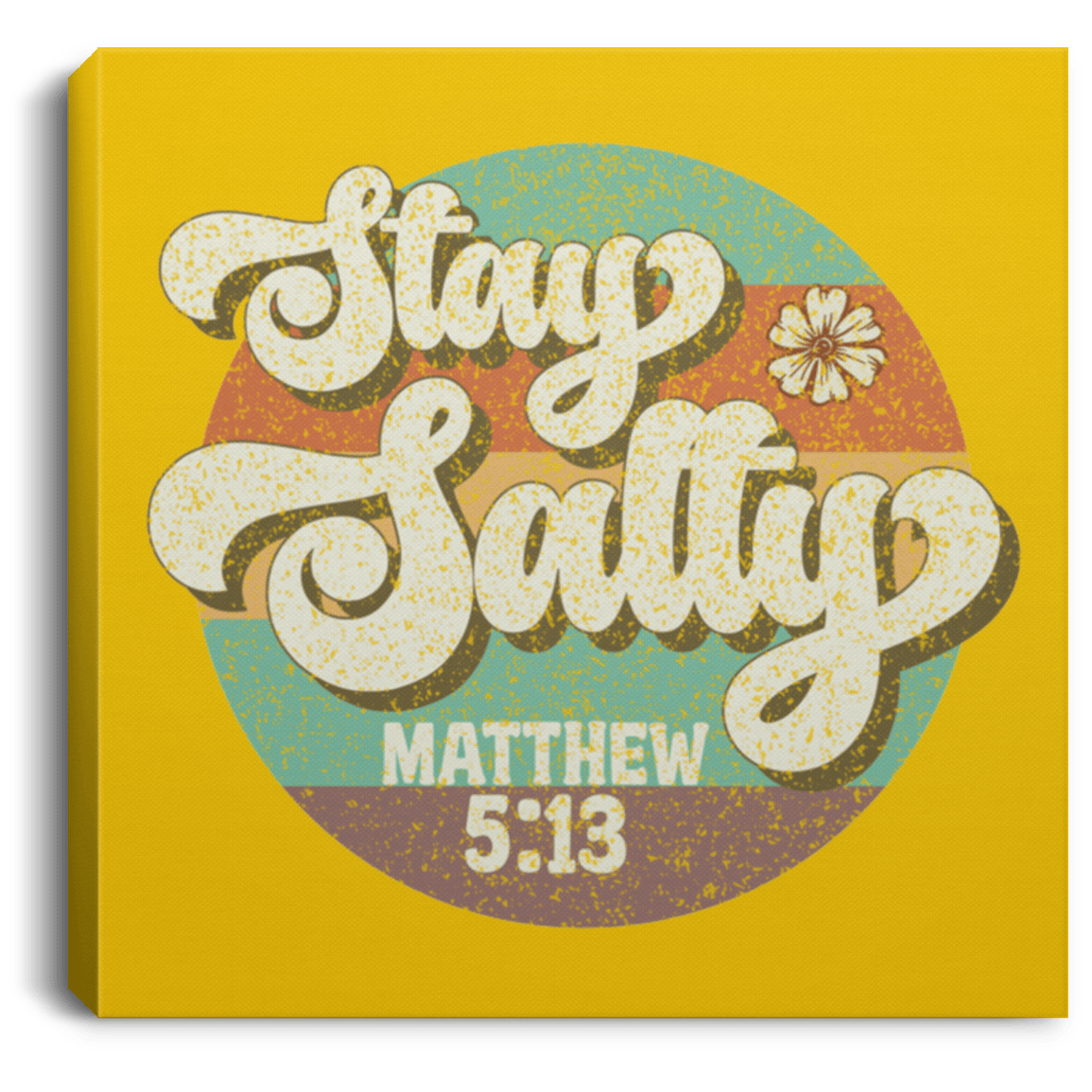 Housewares Athletic Gold / 8" x 8" Stay Salty | Matthew 5:13 | Christian | Retro | Square Canvas | Various sizes and colors