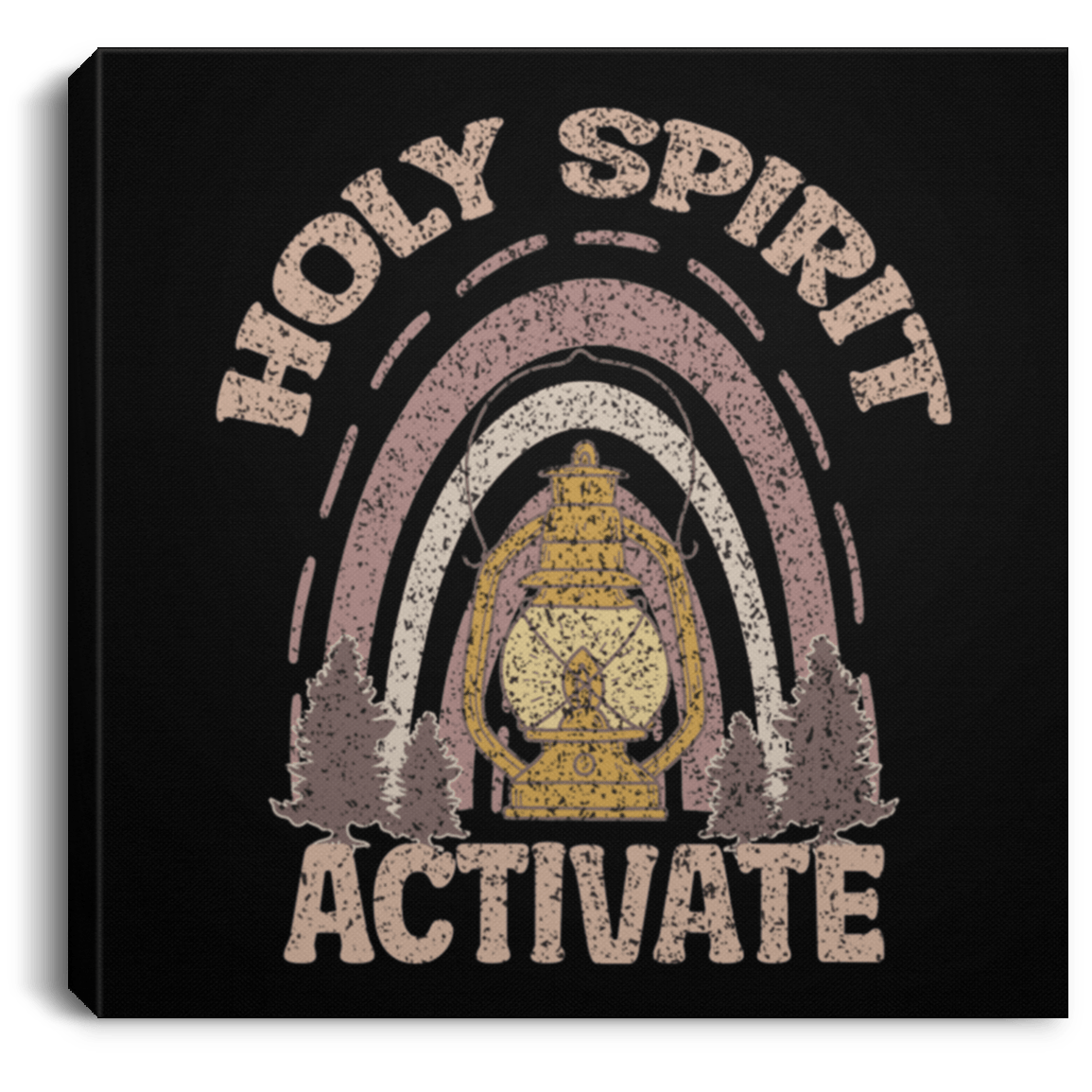 Housewares Black / 8" x 8" Holy Spirit Activate | Christian | Retro | Square Canvas | Various sizes and colors