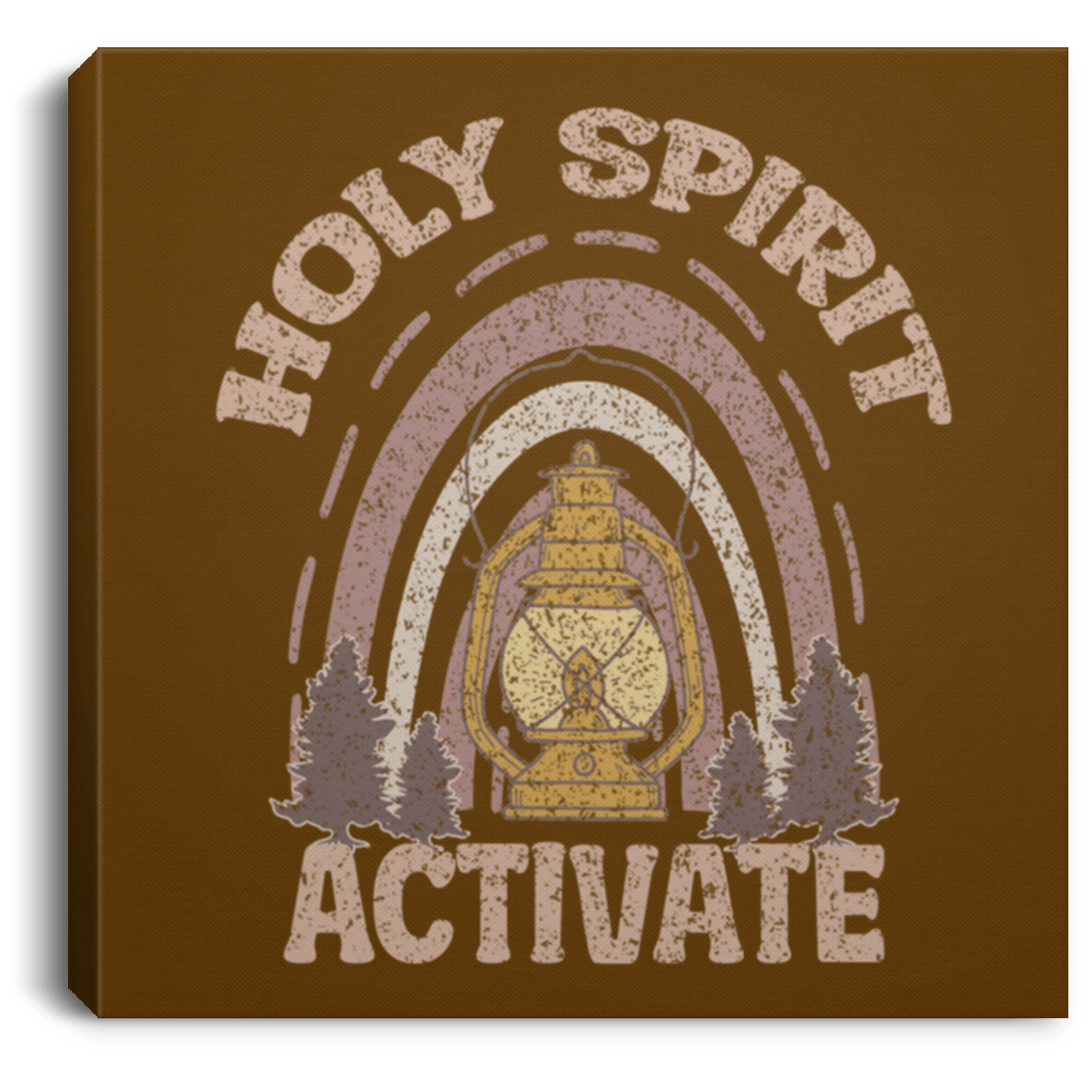 Housewares Brown / 8" x 8" Holy Spirit Activate | Christian | Retro | Square Canvas | Various sizes and colors