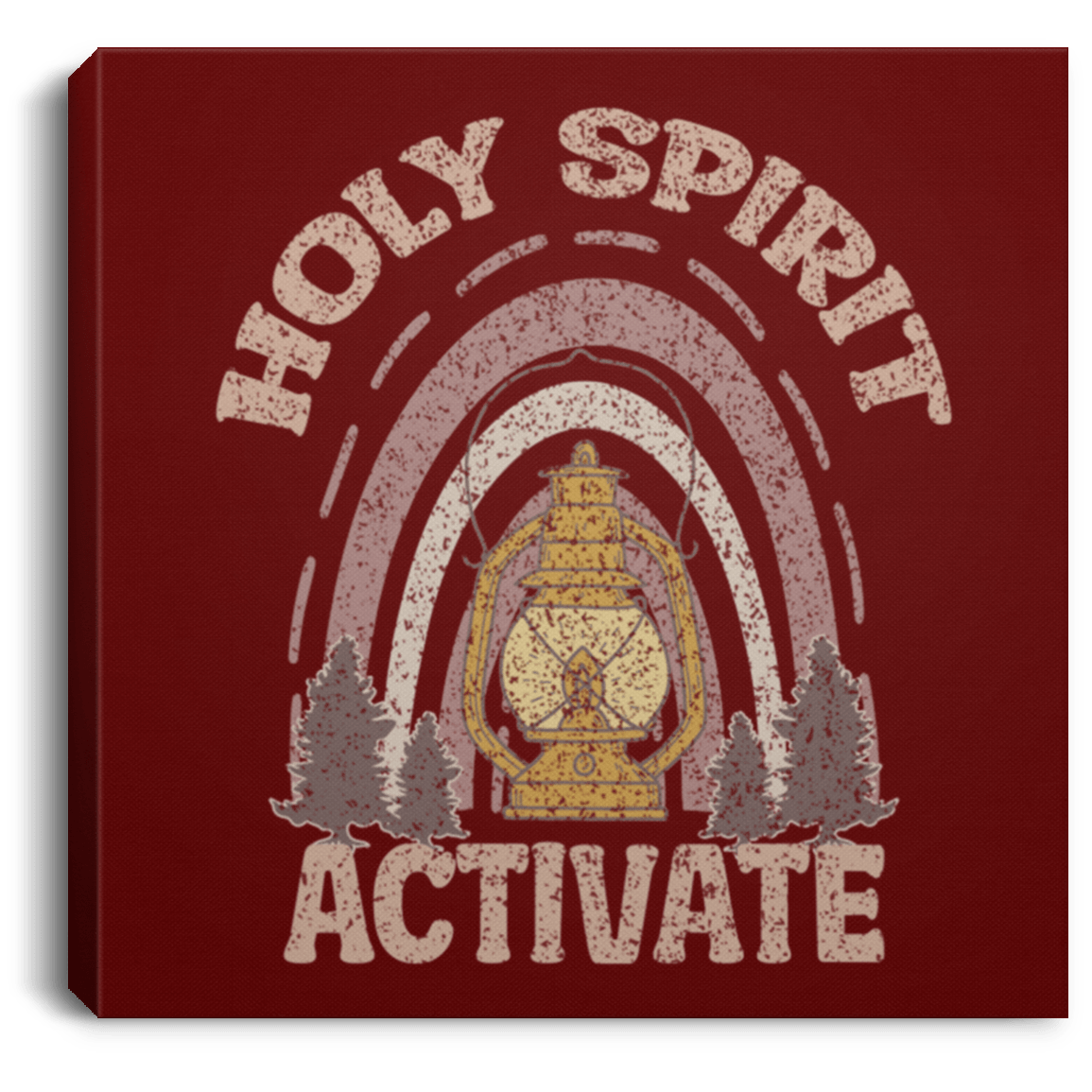 Housewares Maroon / 8" x 8" Holy Spirit Activate | Christian | Retro | Square Canvas | Various sizes and colors