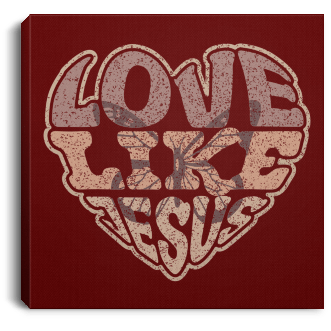 Housewares Maroon / 8" x 8" Love Like Jesus | Christian | Retro |  Square Canvas | Various sizes and colors