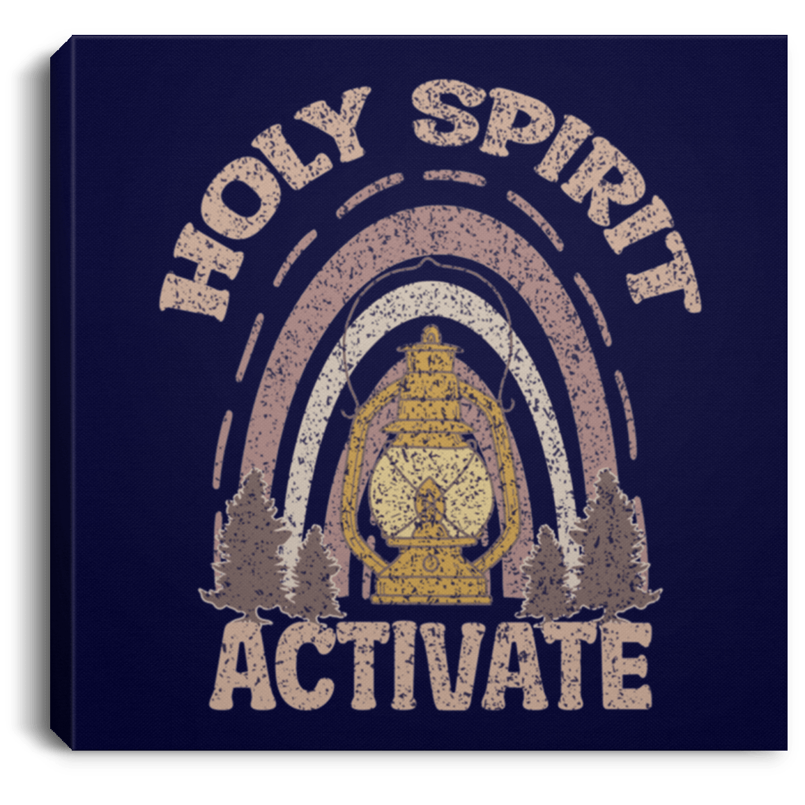 Housewares Navy / 8" x 8" Holy Spirit Activate | Christian | Retro | Square Canvas | Various sizes and colors