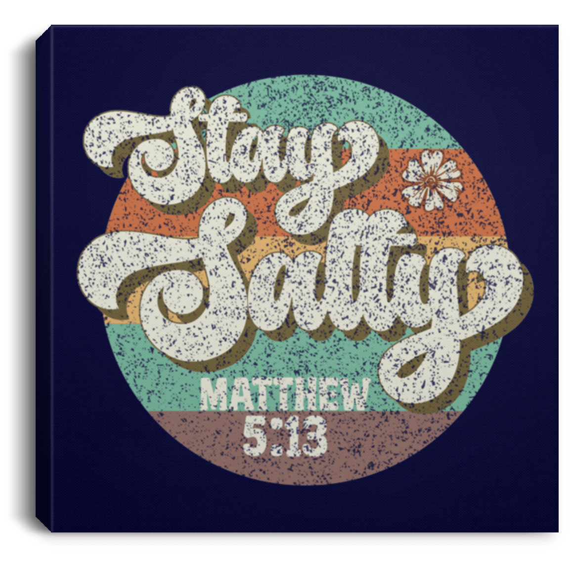 Housewares Navy / 8" x 8" Stay Salty | Matthew 5:13 | Christian | Retro | Square Canvas | Various sizes and colors