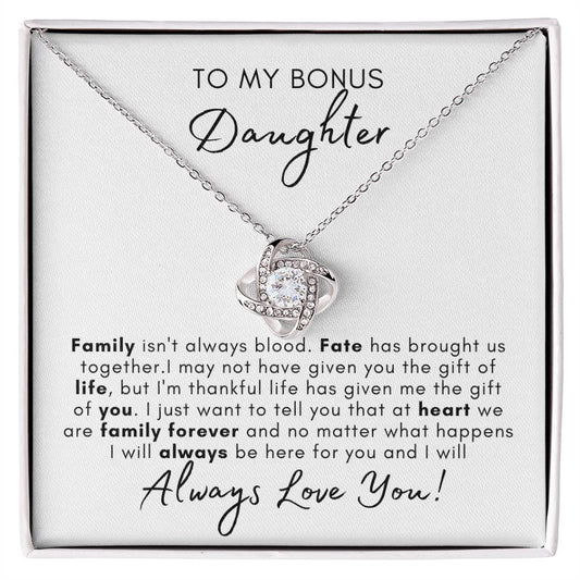 Jewelry 14K White Gold Finish / Standard Box To My Bonus Daughter | Always Love You | Love Knot Necklace