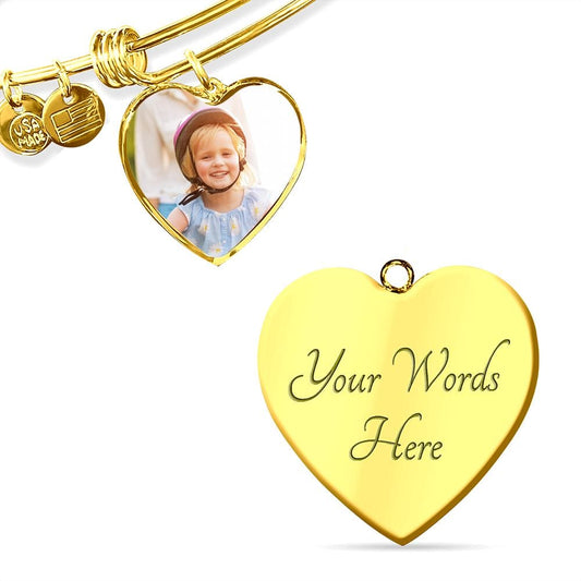 Jewelry Heart Pendant Gold Bangle / Yes Custom Heart Picture and Message Bracelet