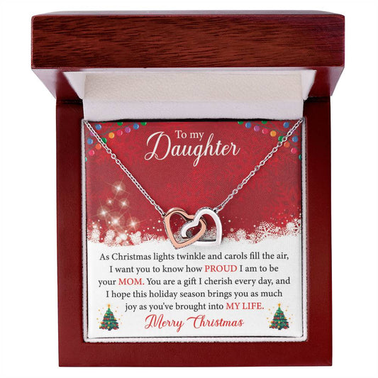 Jewelry Polished Stainless Steel & Rose Gold Finish / Luxury Box To My Daughter | Merry Christmas | Interlocking Hearts Necklace