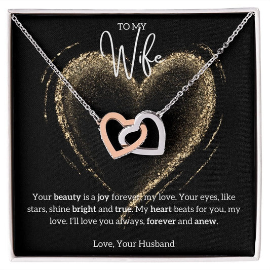 Jewelry Polished Stainless Steel & Rose Gold Finish / Standard Box To My Wife | Interlocking Hearts