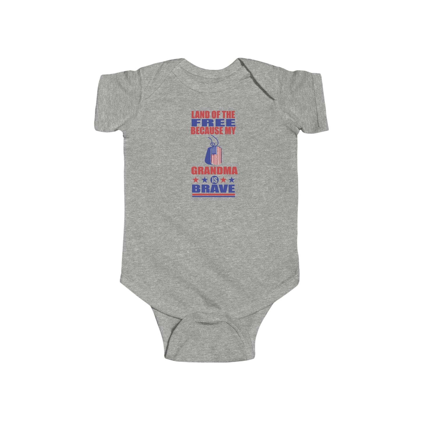 Kids clothes Heather / 6M Land of the Free Because My Grandma is Brave | Military Family | Infant Jersey Bodysuit