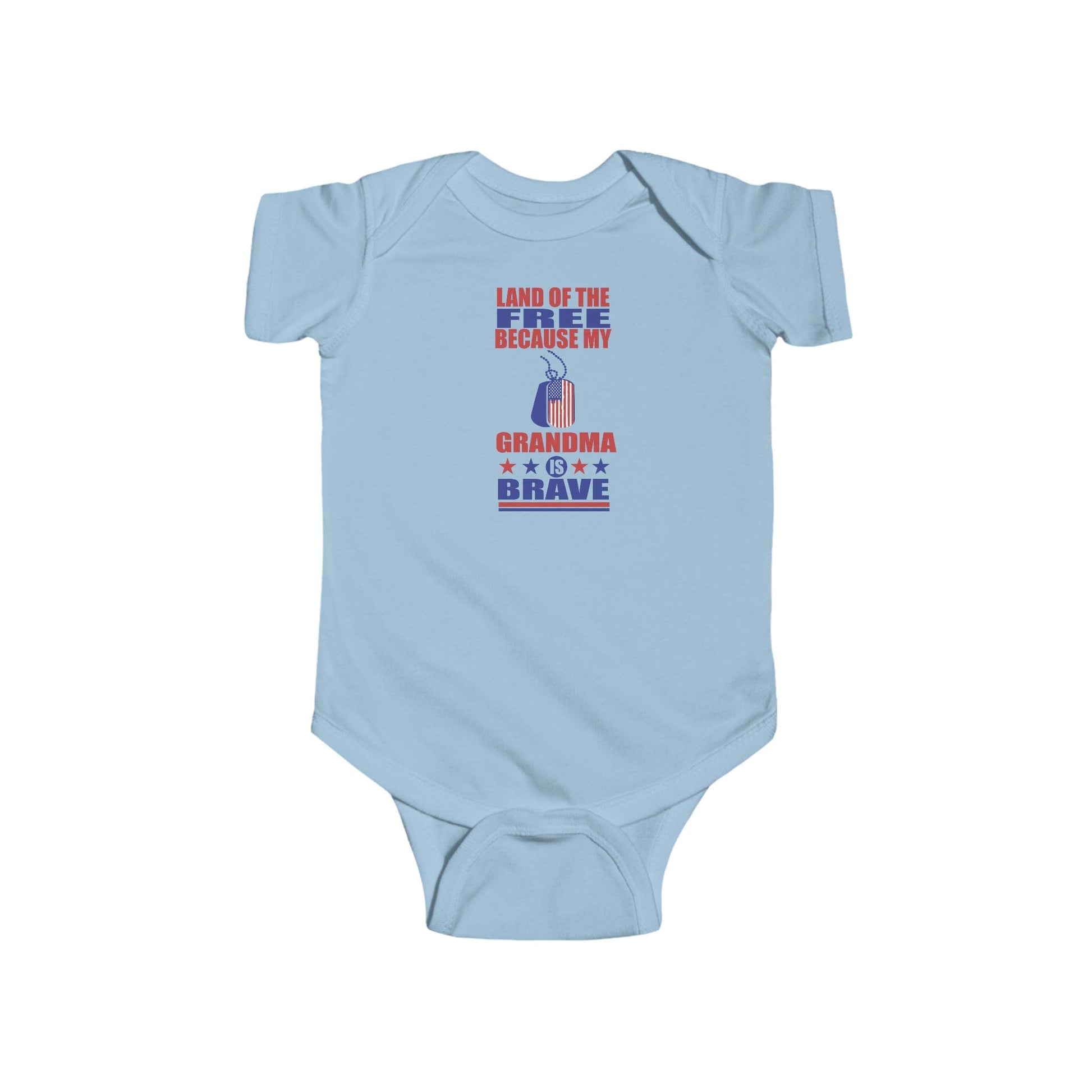 Kids clothes Light Blue / 6M Land of the Free Because My Grandma is Brave | Military Family | Infant Jersey Bodysuit