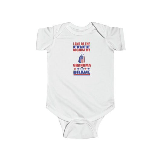 Kids clothes White / 6M Land of the Free Because My Grandma is Brave | Military Family | Infant Jersey Bodysuit