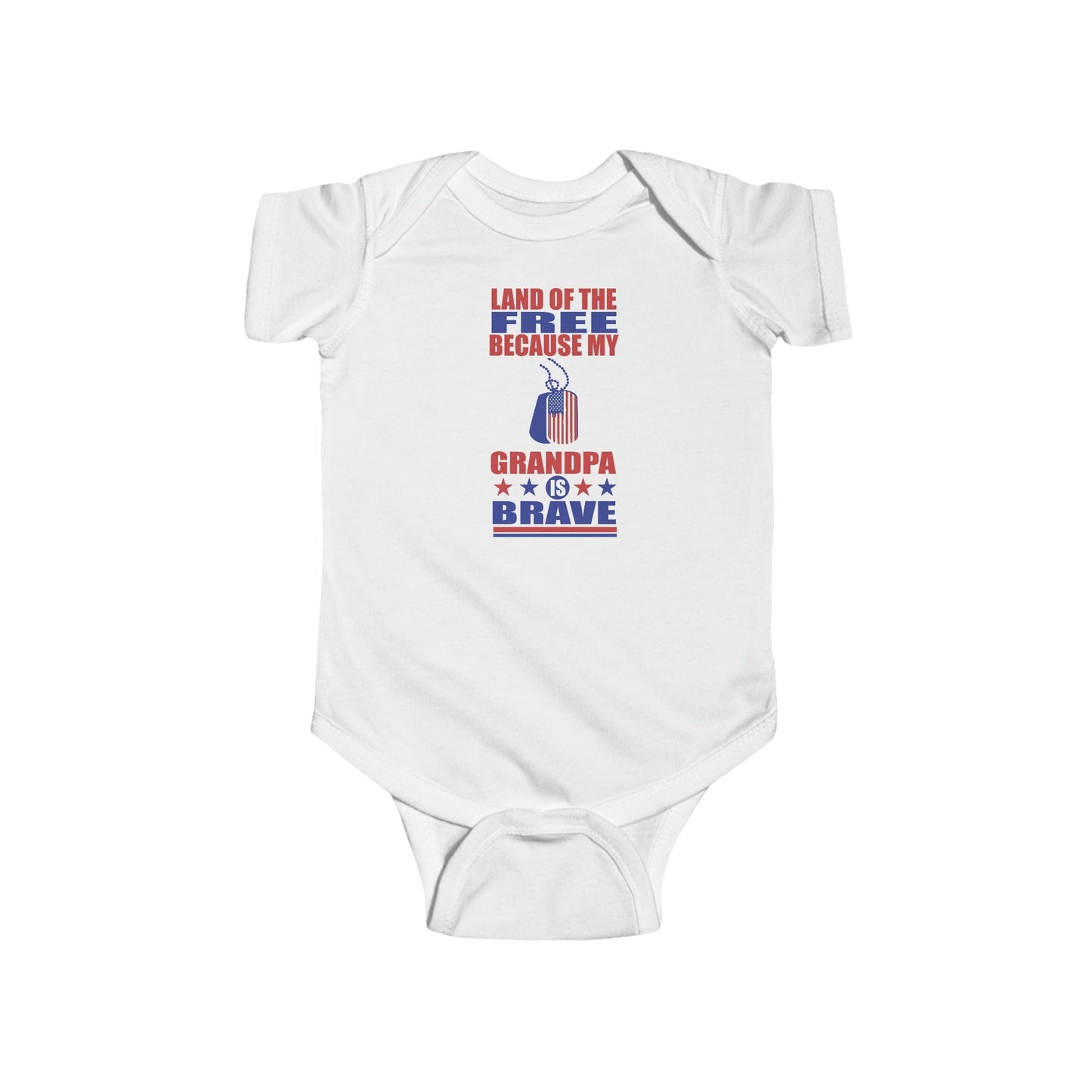 Kids clothes White / 6M Land of the Free Because My Grandpa is Brave | Military Family | Infant Jersey Bodysuit