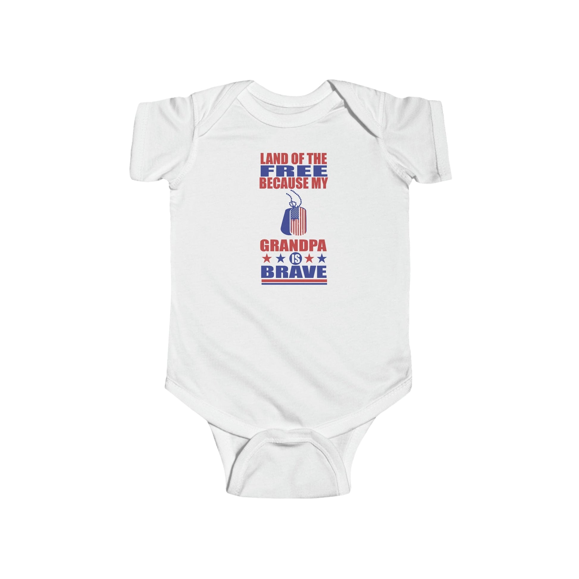 Kids clothes White / 6M Land of the Free Because My Grandpa is Brave | Military Family | Infant Jersey Bodysuit