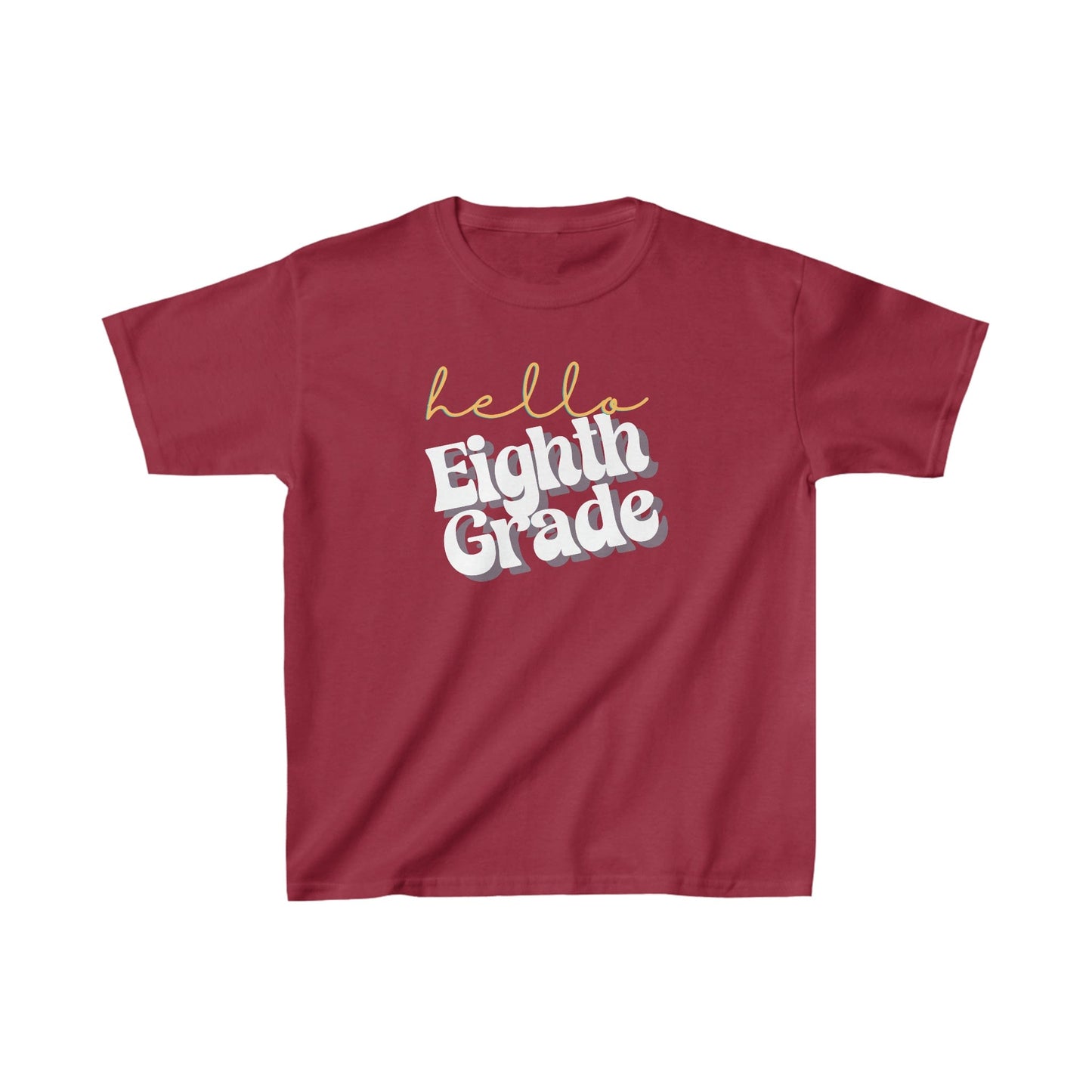 Kids clothes XS / Cardinal Red Hello Eighth Grade | Retro | YOUTH Sizes | Cotton Tee