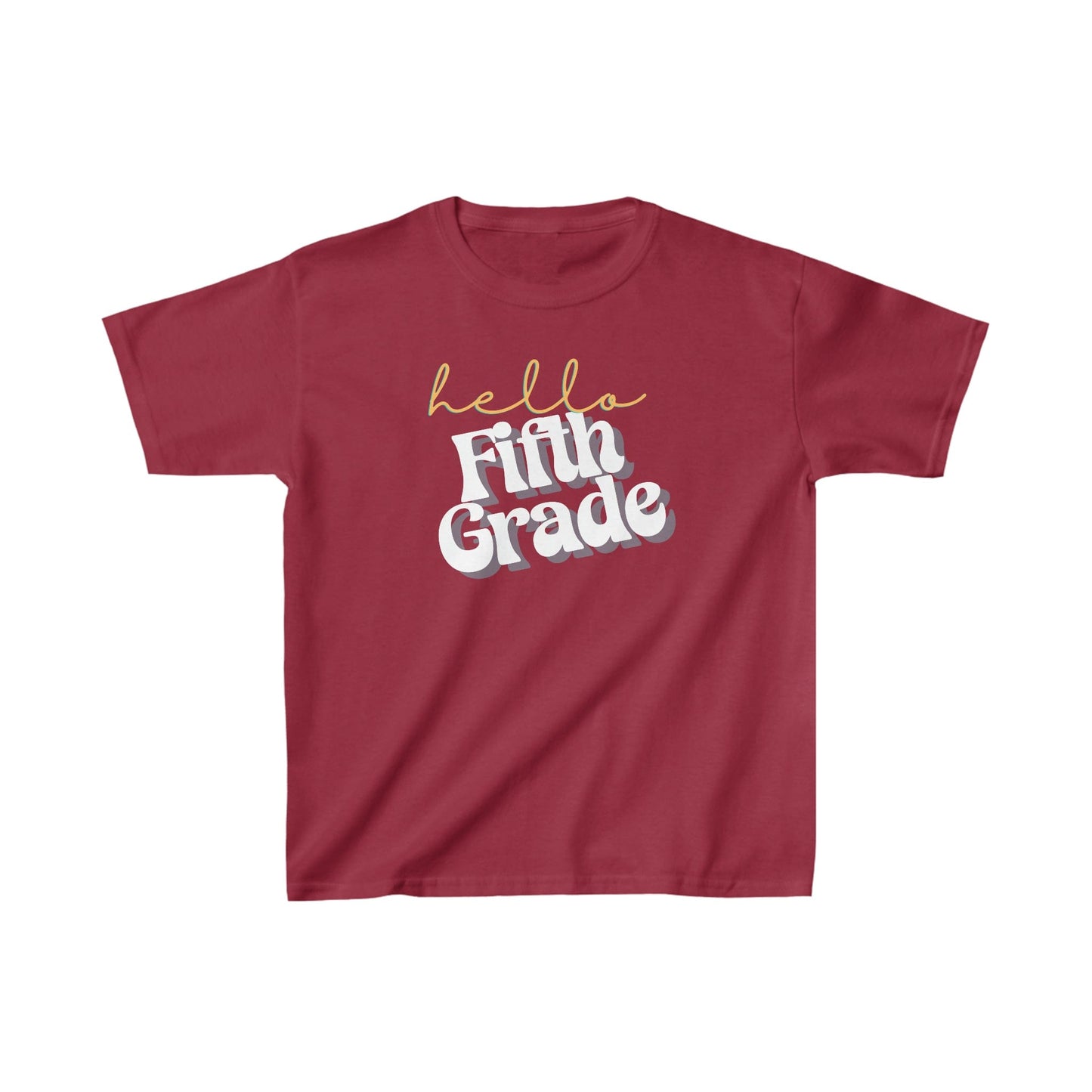 Kids clothes XS / Cardinal Red Hello Fifth Grade | Retro | YOUTH Sizes | Cotton Tee