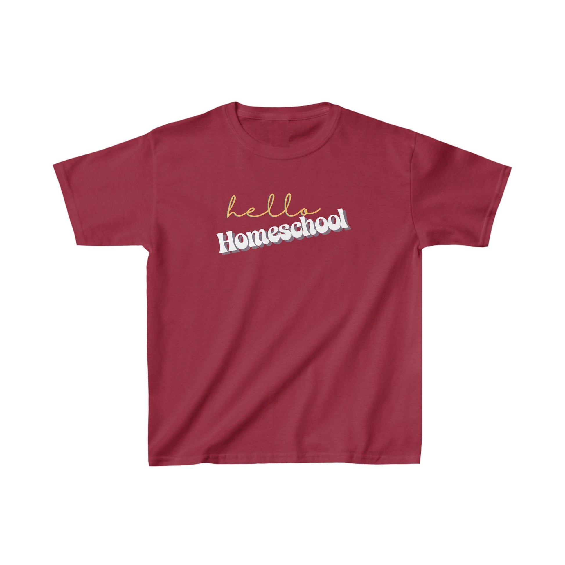 Kids clothes XS / Cardinal Red Hello Homeschool | Retro | YOUTH Sizes | Cotton Tee