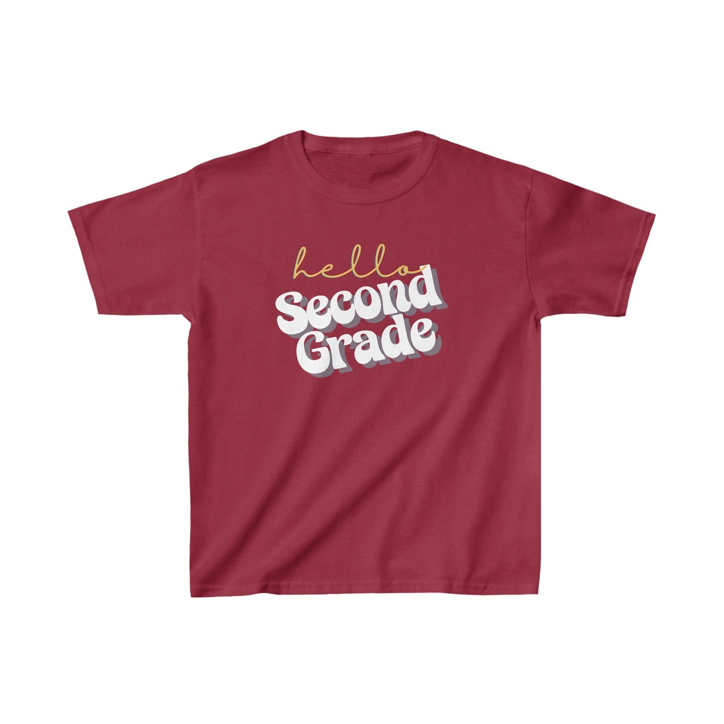 Kids clothes XS / Cardinal Red Hello Second Grade | Retro | YOUTH Sizes | Cotton Tee