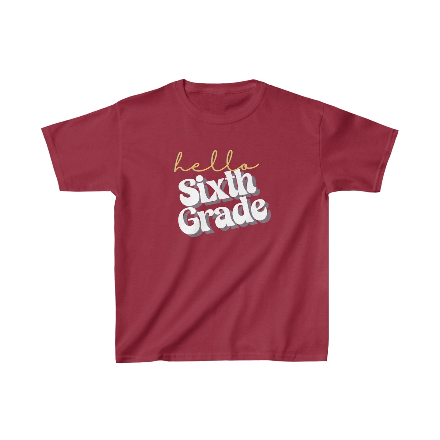 Kids clothes XS / Cardinal Red Hello Sixth Grade | Retro | YOUTH Sizes | Cotton Tee