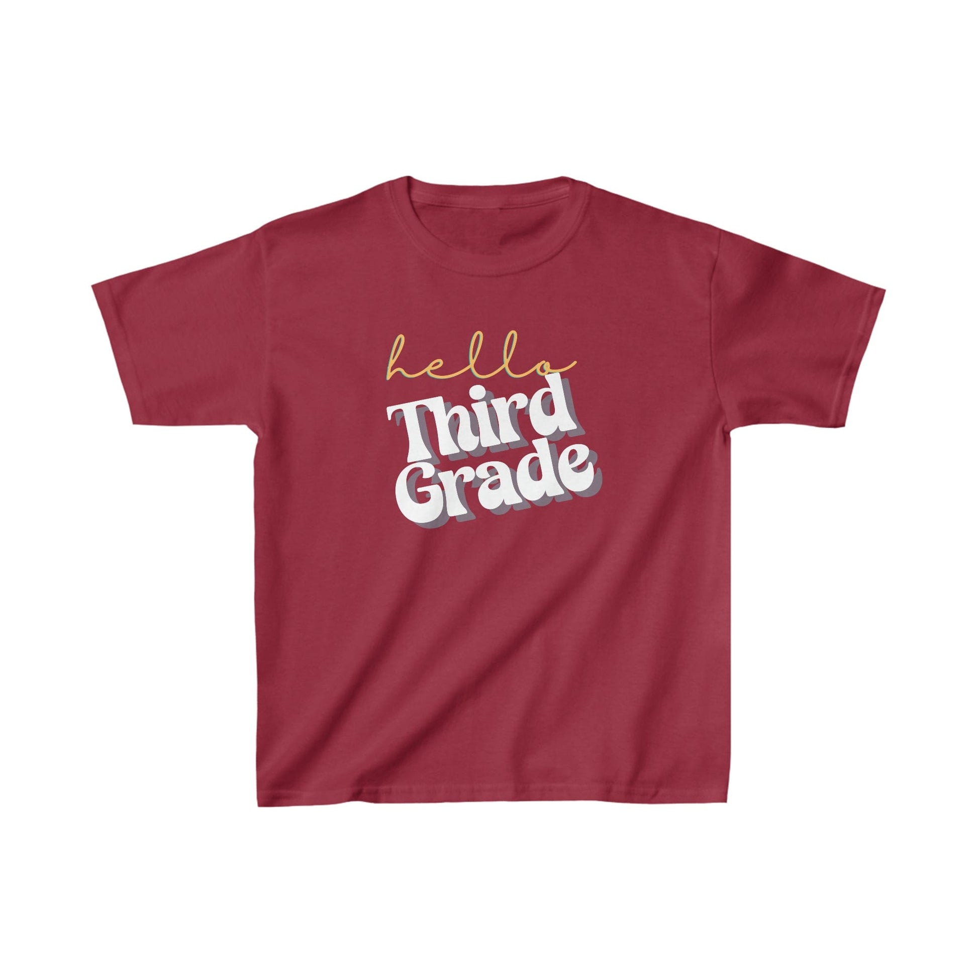 Kids clothes XS / Cardinal Red Hello Third Grade | Retro | YOUTH Sizes | Cotton Tee