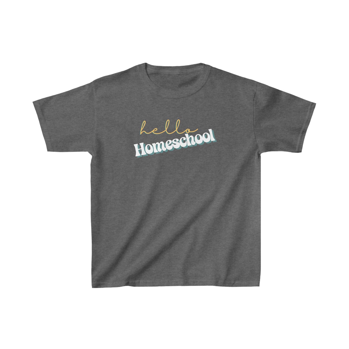 Kids clothes XS / Dark Heather Hello Homeschool | Retro | YOUTH Sizes | Cotton Tee