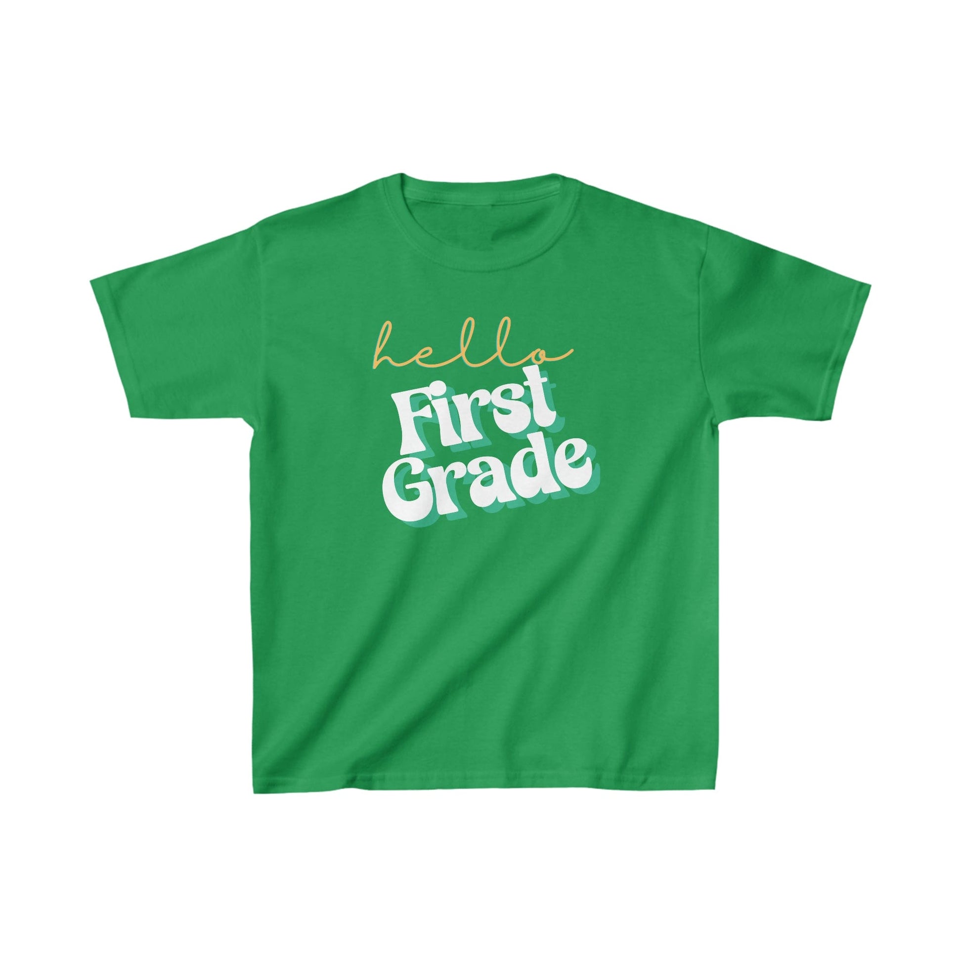 Kids clothes XS / Irish Green Hello First Grade | Retro | YOUTH Sizes | Cotton Tee