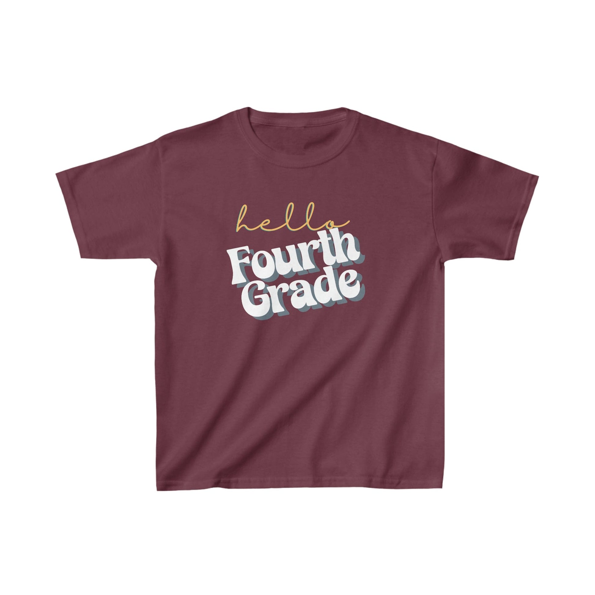 Kids clothes XS / Maroon Hello Fourth Grade | Retro | YOUTH Sizes | Cotton Tee