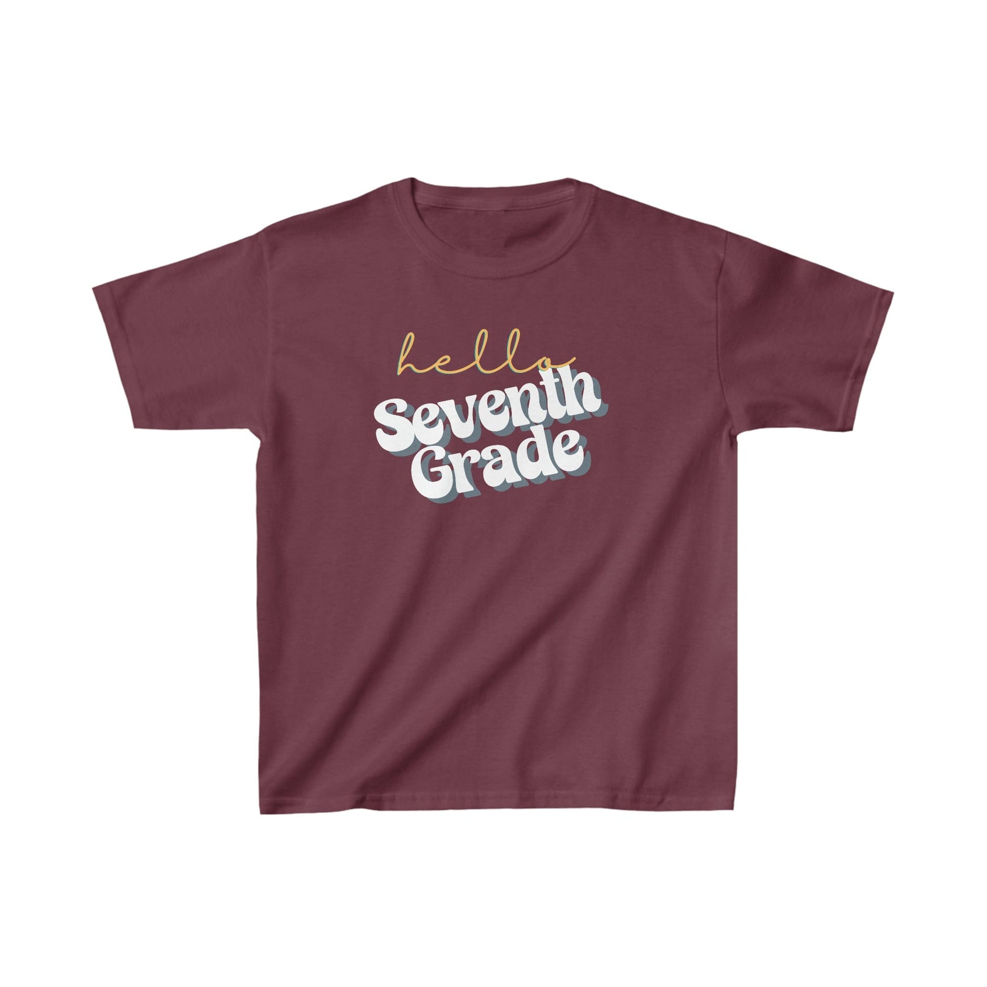 Kids clothes XS / Maroon Hello Seventh Grade | Retro | YOUTH Sizes | Cotton Tee