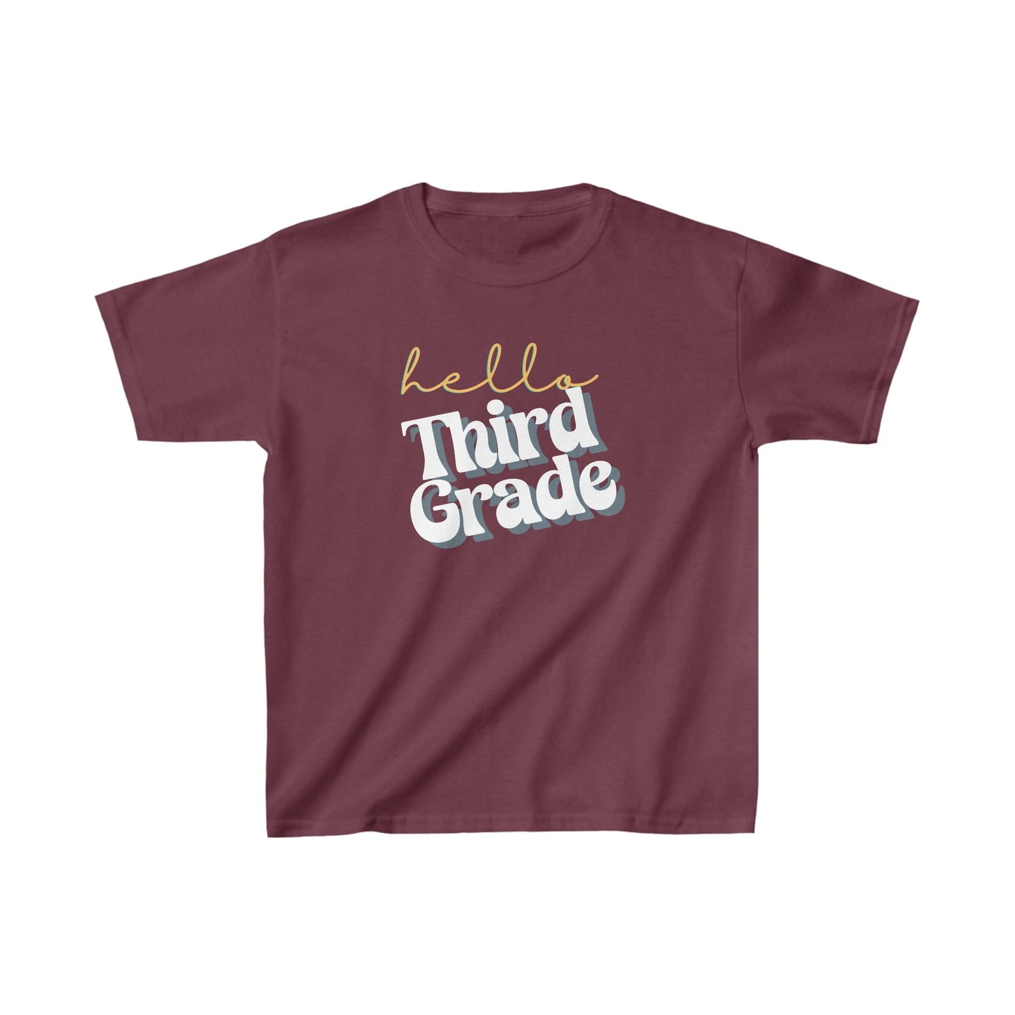 Kids clothes XS / Maroon Hello Third Grade | Retro | YOUTH Sizes | Cotton Tee