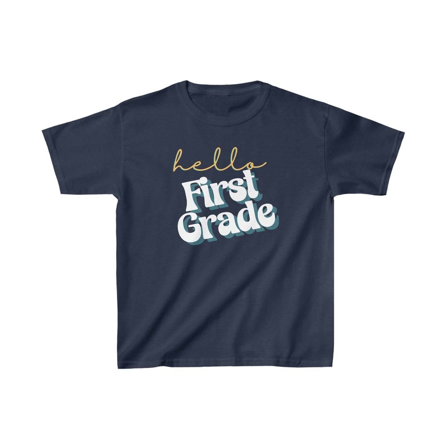 Kids clothes XS / Navy Hello First Grade | Retro | YOUTH Sizes | Cotton Tee