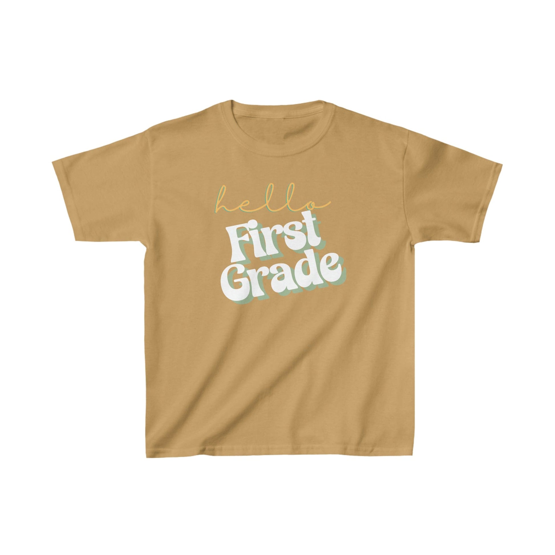 Kids clothes XS / Old Gold Hello First Grade | Retro | YOUTH Sizes | Cotton Tee