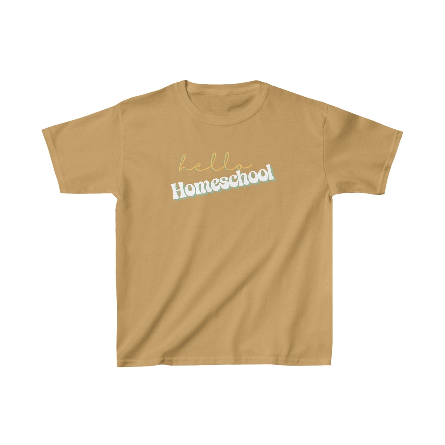 Kids clothes XS / Old Gold Hello Homeschool | Retro | YOUTH Sizes | Cotton Tee