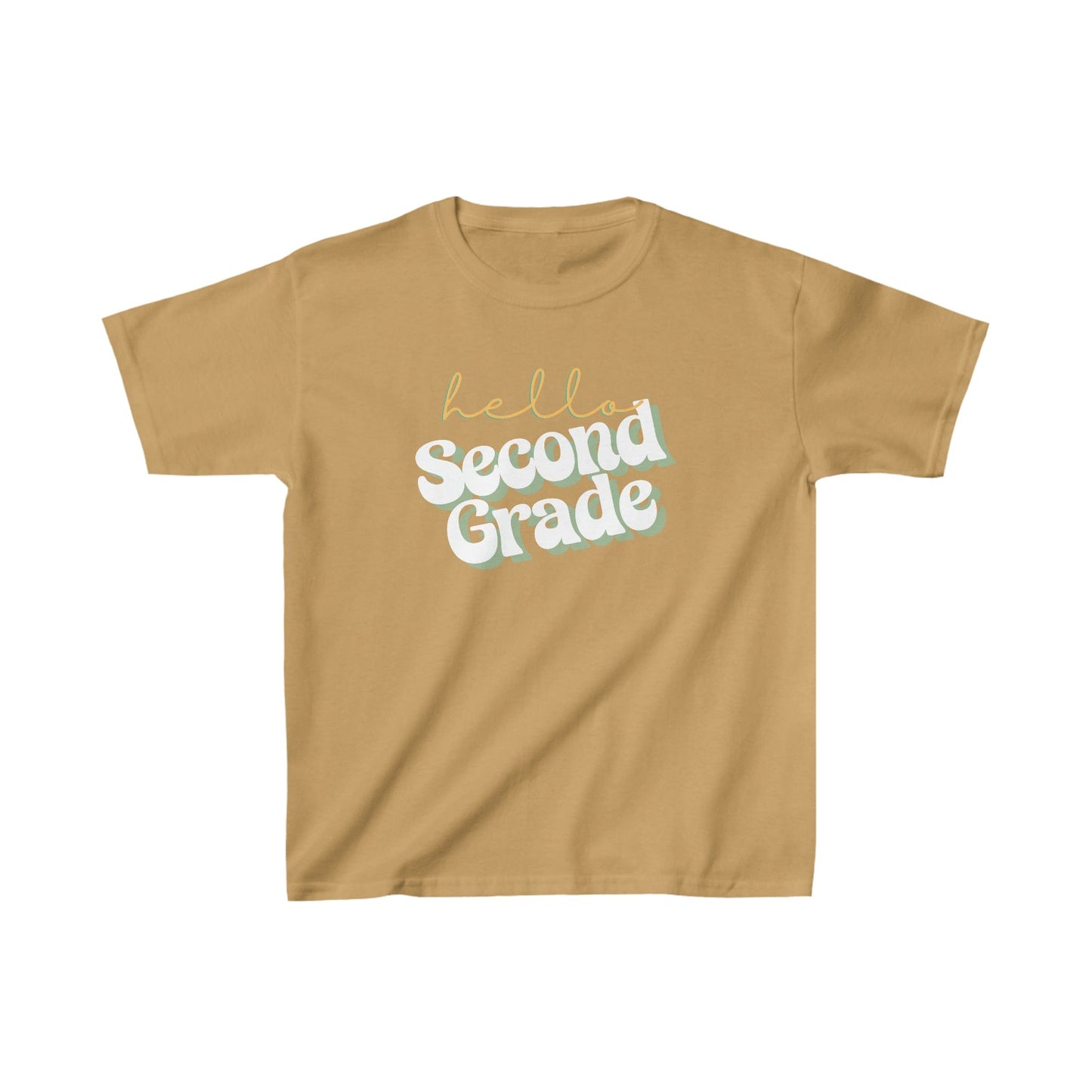 Kids clothes XS / Old Gold Hello Second Grade | Retro | YOUTH Sizes | Cotton Tee