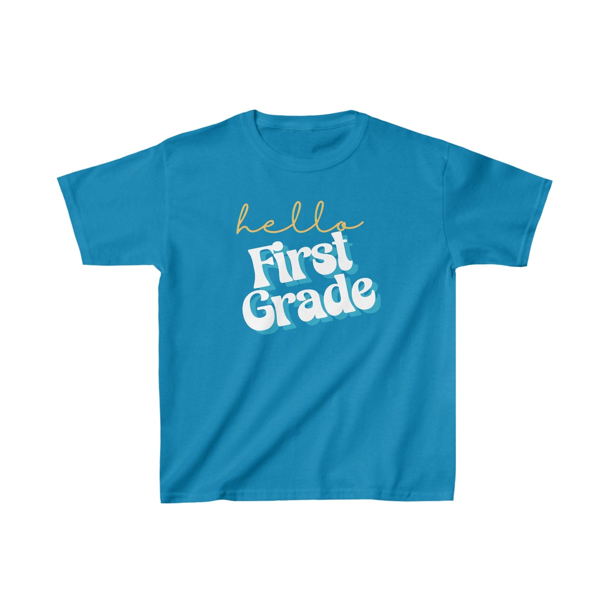 Kids clothes XS / Sapphire Hello First Grade | Retro | YOUTH Sizes | Cotton Tee