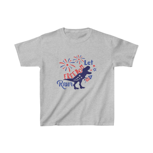 Kids clothes XS / Sport Grey Let Freedom Rawr | Independence Day | Dinosaur | Kids Heavy Cotton™ Tee