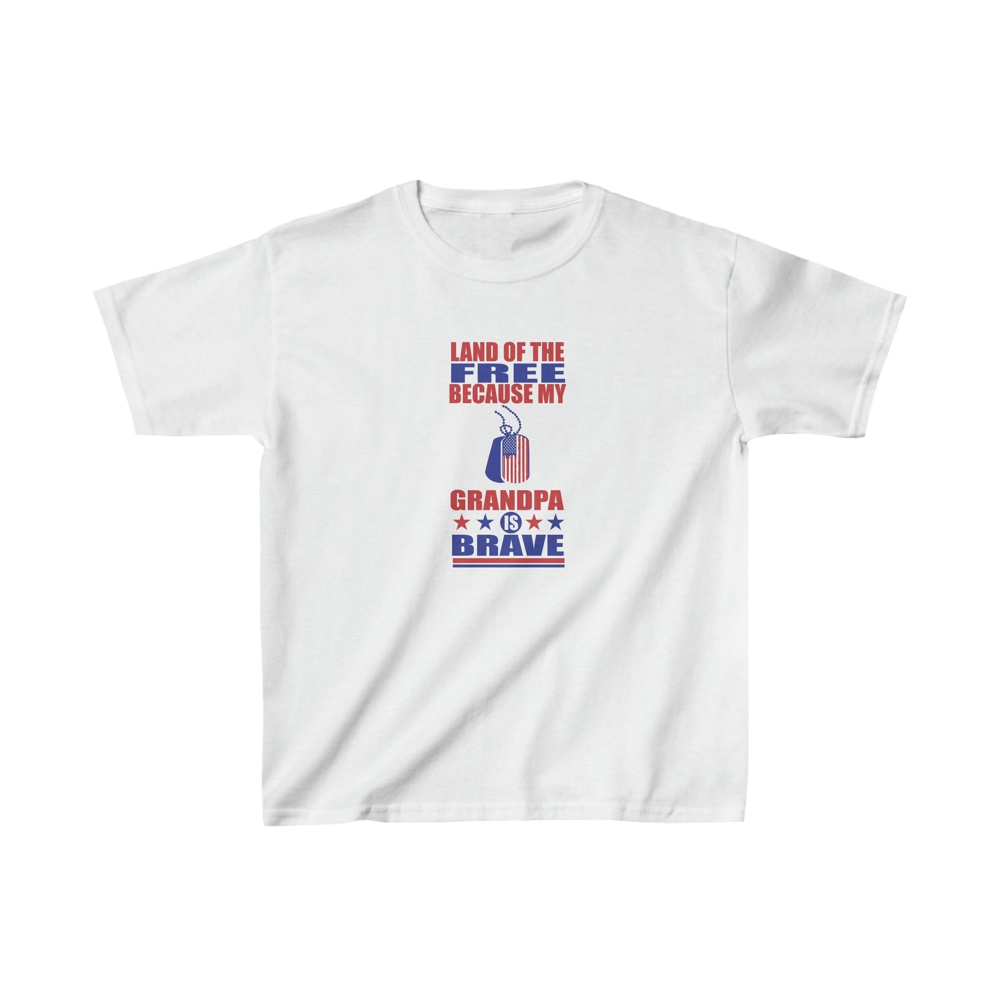 Kids clothes XS / White Land of the Free Because My Grandpa is Brave | Military Family | Kids Heavy Cotton™ Tee