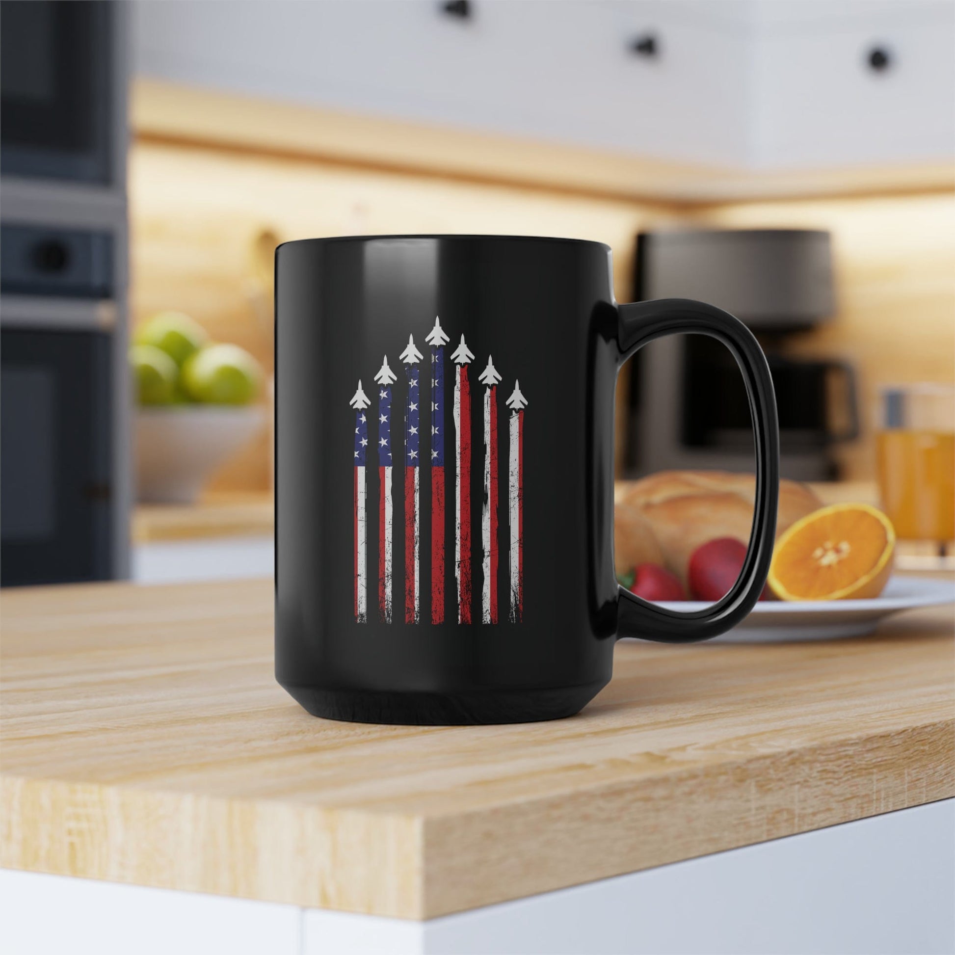 Mug 15oz Flag with Planes | US Air Force | Combat Pilots | 15 oz. Black Mug